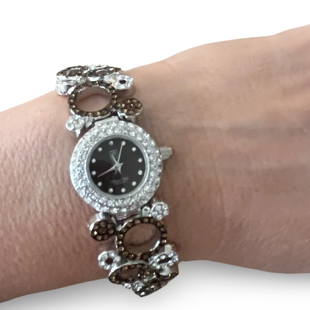 Victoria Wieck Women's Crystal Black Dial Gold Silver Rhinestone Bracelet Watch - Picture 8 of 9